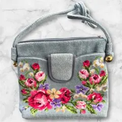 フェイラー花柄刺繍 グレー ショルダーバッグ
