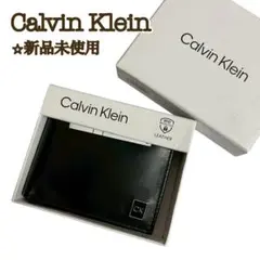 【新品】カルバンクライン ウォレット メンズ レザー 黒 二つ折り ミニロゴ