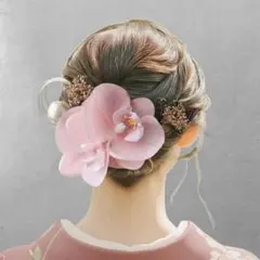 ドライフラワー髪飾り 成人式 卒業式 結婚式 和装 ピンク 胡蝶蘭 ゴールド