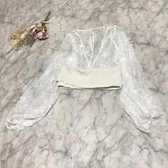 【GRL】グレイル♡切替 ドッキング レース クロシェ シースルー ニット 長袖