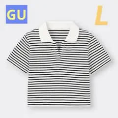 【GU】スキッパーポロ(半袖)(ボーダー)+E オフホワイト Lサイズ