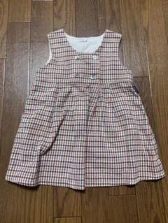 FAMILIAR ジャンバースカート 100cm 赤・青・白のチェック柄