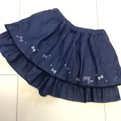 極美品 メゾピアノmezzo pianoデニム刺しゅうキュロットスカート 140