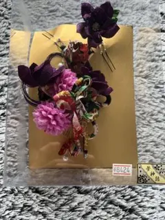 和風髪飾り 紫とピンクの花