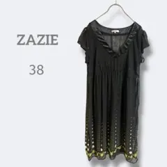 2790ザジ【M】Vネック半袖ワンピース　ドット柄シアー　シフォンのサムネイル