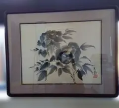 水墨画 牡丹 金色フレーム付き - メルカリ