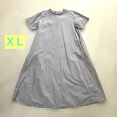 無印良品　涼感半袖ワンピース　X L グレーストライプ