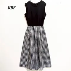 ケービーエフ ワンピース【F】ギンガムチェック スウェット ウエストゴム 黒