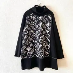 ☆【アミコ】ニットチュニック 花柄刺繡 Ａライン ハイネック カジュアル M-L