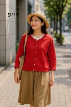 ★ナチュラル！girn綺麗色リネン、コットン異素材使用ショートカーディガンのサムネイル