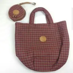 希少 ファミリア Fami&Lia 赤チェック トート ポーチ セット