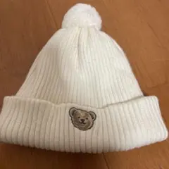 petit main くま刺しゅう　ニットキャップ　ホワイト　アイボリー54cm