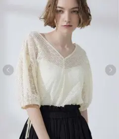 fifth CEDNIE セドニー　袖リボンVネックレースブラウス