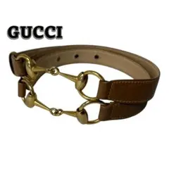 【B】Gucci ホースビット レザーベルト 茶 80/32