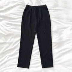 【新品】パンツ 黒 ストライプ Mサイズ W64〜70 ゴム ストレッチ 【⑮】