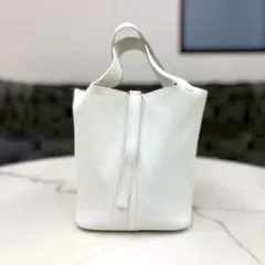 美品☆　エルメス　ピコタンMM　白　トリヨンクレマンス　ハンドバッグ　□I刻印のサムネイル