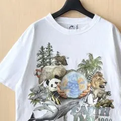 90s USA製古着　ヴィンテージ　アニマル、ネイチャー系　Tシャツ　地球　動物