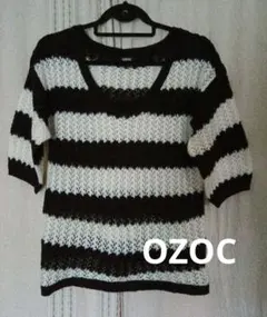 OZOC 七分袖ニット 白と黒のストライプのサムネイル