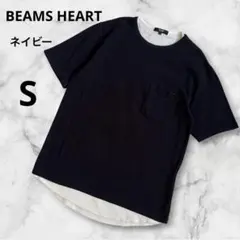 BEAMS HEARTレイヤード風カットソー半袖Tシャツ濃紺ワッフルポケットのサムネイル