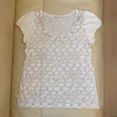 ツモリチサト　半袖　Tシャツ　Ｍ　白　シェル　貝殻　鱗　パフスリーブ　日本製のサムネイル