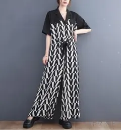 大きいサイズ レディース オールインワン　つなぎ　新品 　半袖　秋