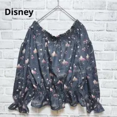 【Disney】ディズニー オフショルブラウス 総柄 プリンセス ネイビー Mのサムネイル