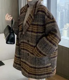 オーバーサイズ チェスターコート ブラウン系