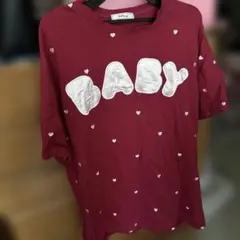 BABY ハート柄 Tシャツ バーガンディ、ワンピにもなります