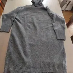 新品✨UNIQLO スフレヤーン タートルネック ワンピース XL ダークグレー