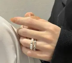 パール×メタル2連リング 指輪 リング ♡