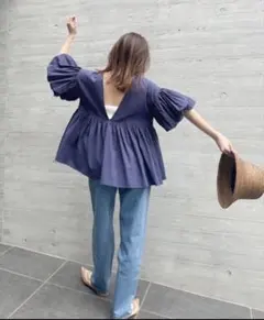 Searoomlynn Cottonギャザーパフスリーブブラウス ネイビーのサムネイル