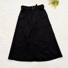 ハニーズ　ウエストベルトロングスカート　M 黒　Aライン　大人可愛い　着痩せのサムネイル