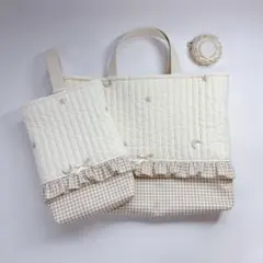 レッスンバッグ 上履き入れ ヌビ リボン刺繍 - メルカリ