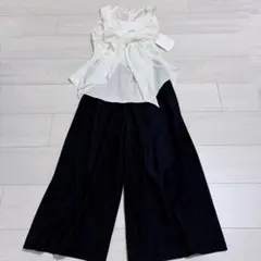 タグ付き ウィルセレクション オールインワン ノースリーブ リボン パンツ 白黒のサムネイル