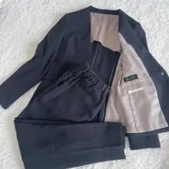 美品 LES MUES レミュー セットアップ ノーカラー 洗える　スーツ 紺