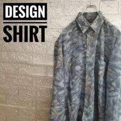 海外製古着ペイズリー総柄デザインシャツM　韓国　アート調ポリシャツ