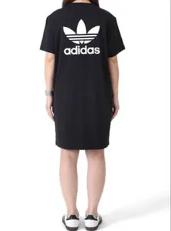 adidasoriginalsトレフォイルワンピースTシャツワンピ黒ビッグロゴM