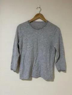 七分袖 カシミヤニット カシミヤ100% グレー ラインストーン付き
