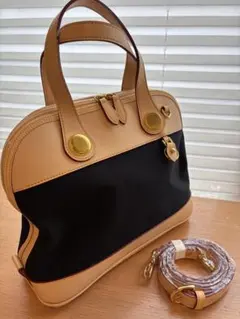 未使用2way ハンドバッグ ブラック×ヌメ革 ゴールド金具フォーマルに最適美品