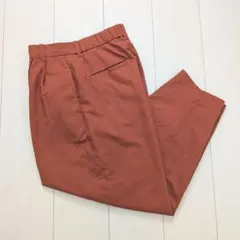 ①ユニクロ　リネンブレンドバレルレッグパンツ　オレンジ 丈短め　M 麻