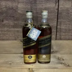 ウィスキー古酒　ジョーウォーカーブラックラベル　金黒キャップ　白紋章2本セットのサムネイル