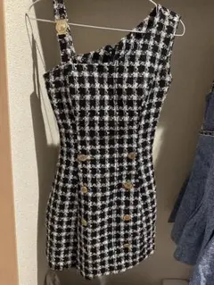 Andy チェック柄アシンメトリーキャバドレス