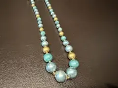 ヴィンテージ JAPAN刻印 アクアブルー パールネックレス レトロ