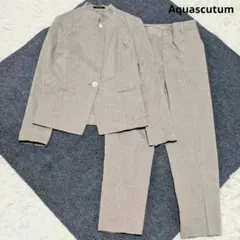 アクアスキュータム パンツスーツ リネン混 マオカラー ベージュ
