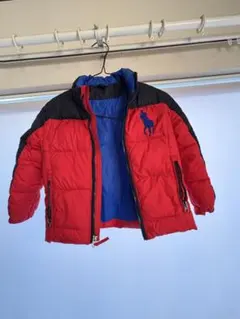 ラルフローレン・ロゴ刺繍 ダウンコート 赤黒