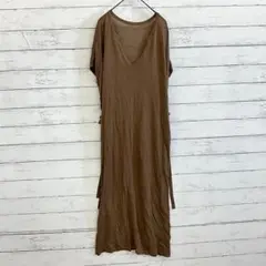 ロングワンピース 茶 Vネック きれいめ ストレート 春夏 レディース M