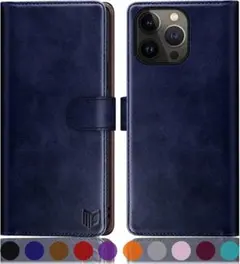 ☘️iPhone14ProMax 6.7 手帳型 カード収納 全面保護 ブルー