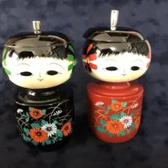 漆工芸こけし　【柳山作】　近代こけしシリーズ2体セット　小物入れ