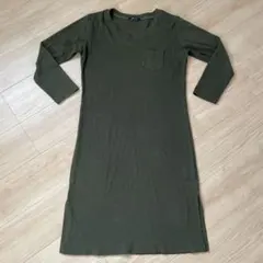 One way オリーブ色 Vネック ロングワンピース　レディース　長袖