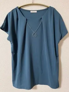 青 半袖 トップス ネックレス付き